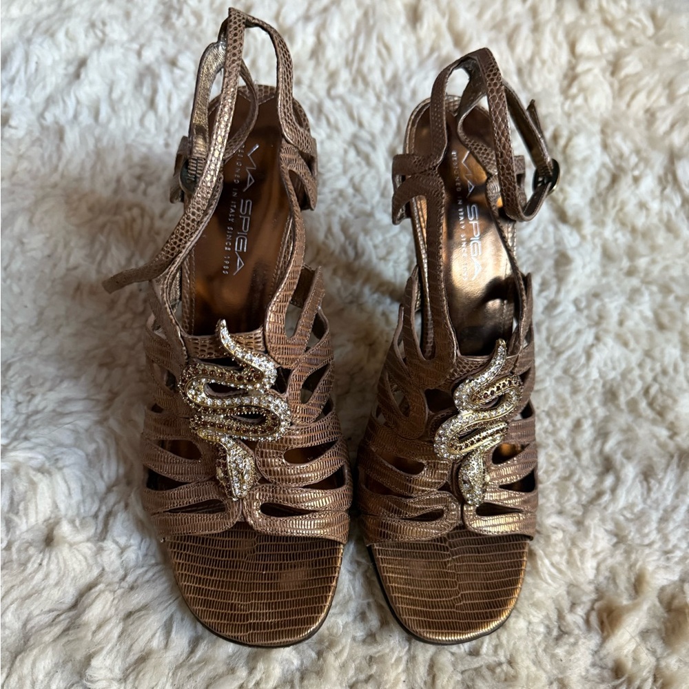 Via Spiga V-LISLEY Women’s Stiletto Ankle Strap Sandals (Shoe) SZ 8.5  Gold